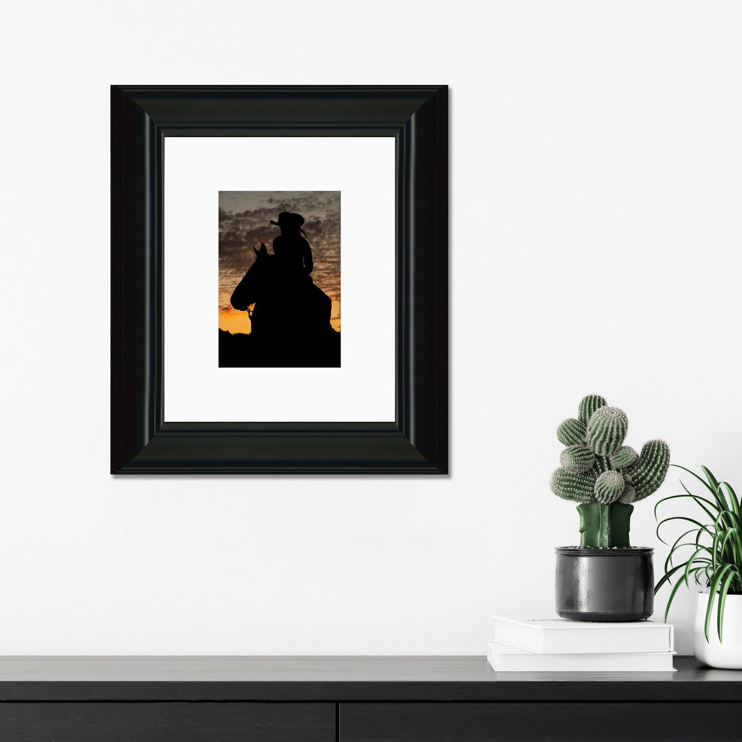 Cowgirl Sunset Silhouette Framed Print with 2" Mat