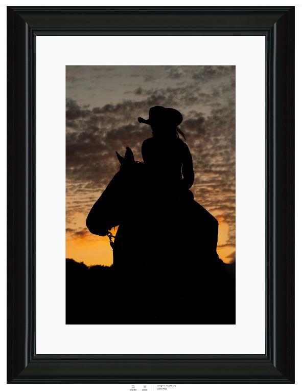 Cowgirl Sunset Silhouette Framed Print with 2" Mat