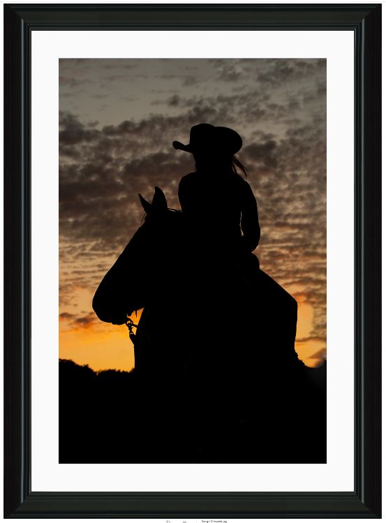 Cowgirl Sunset Silhouette Framed Print with 2" Mat