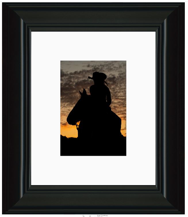Cowgirl Sunset Silhouette Framed Print with 2" Mat