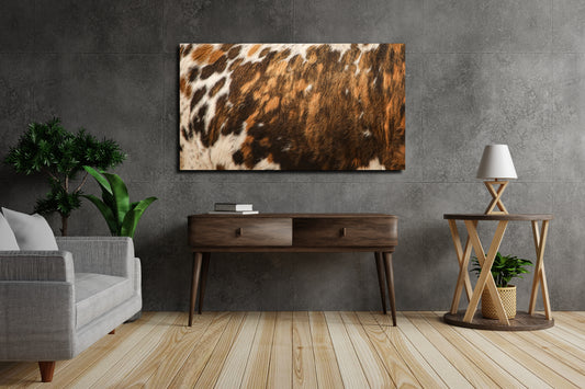 Brindle and white cowhide pattern offered as wall art for modern farmhouse home decor