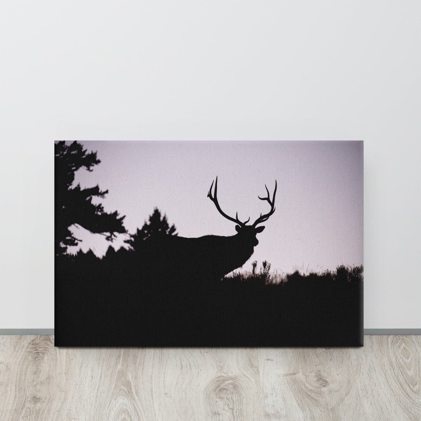 Bull Elk Silhouette | Hunting Lodge AirBnB Decor | Canvas Wall Art
