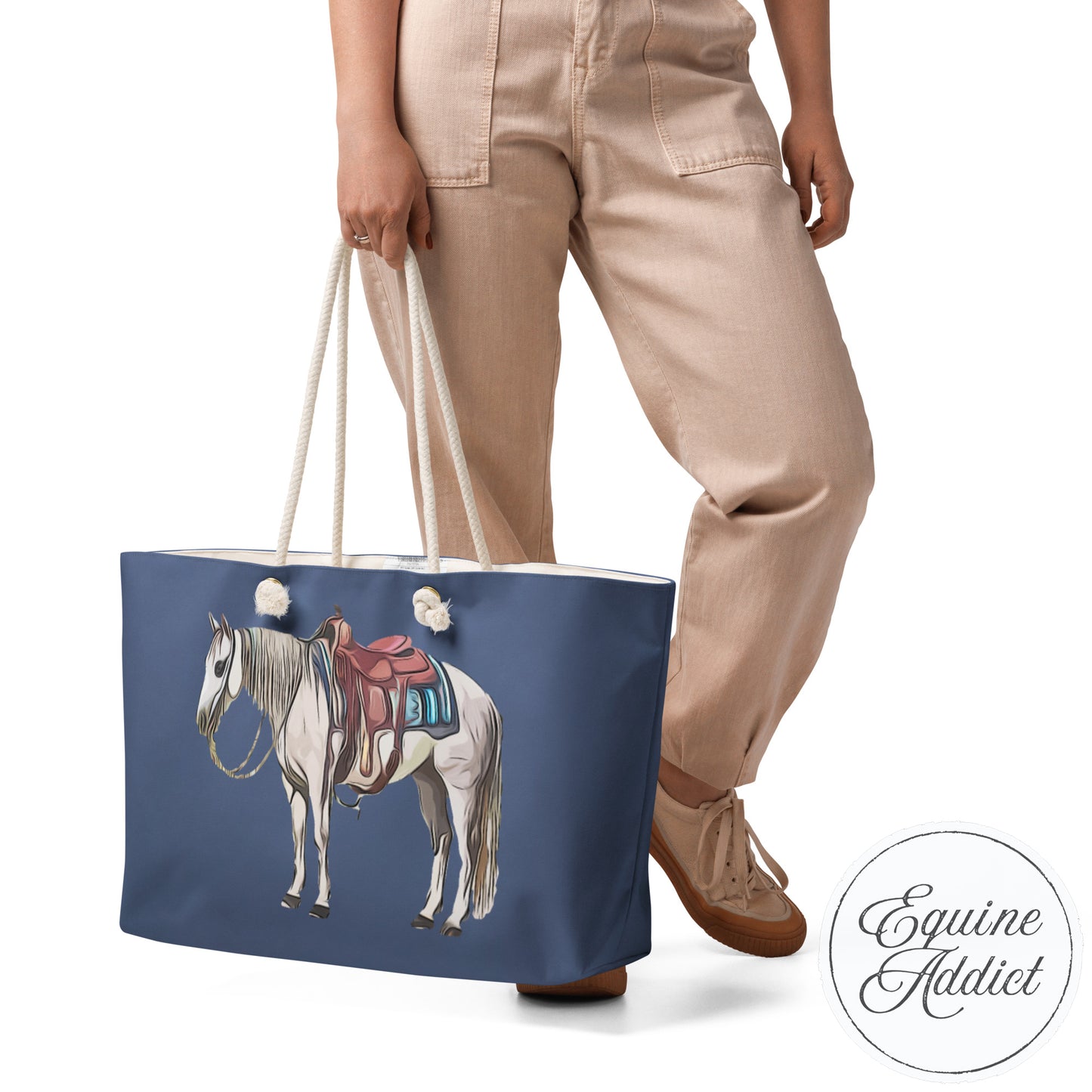 Grey Horse Oversized Navy Blue Weekender Bag