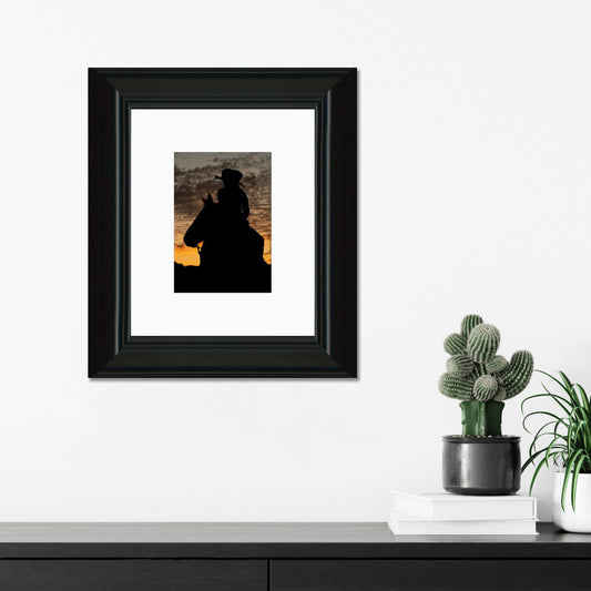 Cowgirl Sunset Silhouette Framed Print with 2" Mat