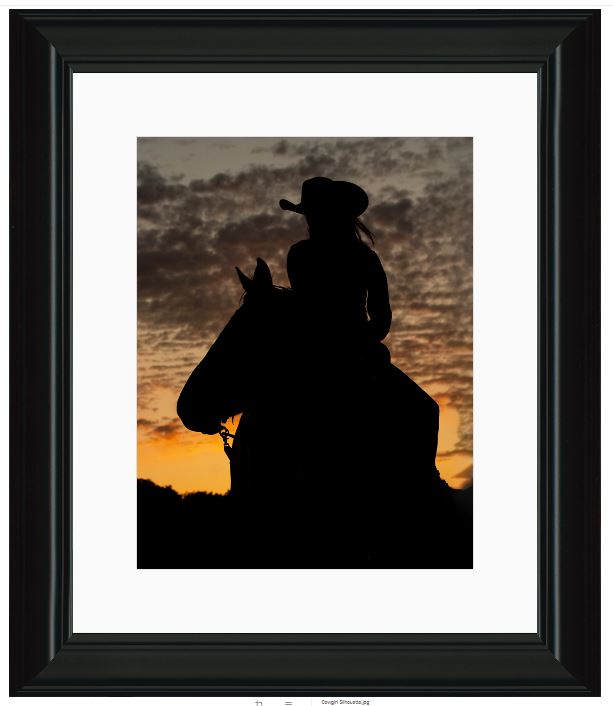 Cowgirl Sunset Silhouette Framed Print with 2" Mat