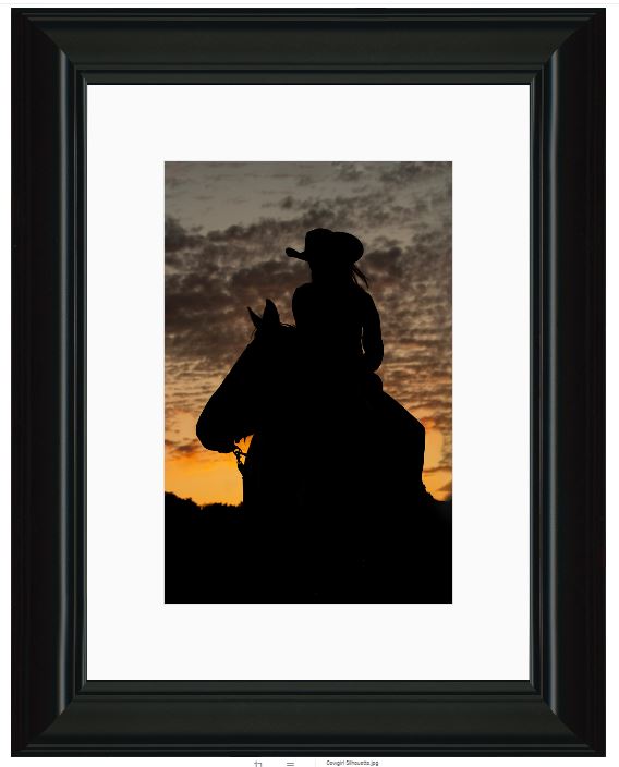 Cowgirl Sunset Silhouette Framed Print with 2" Mat
