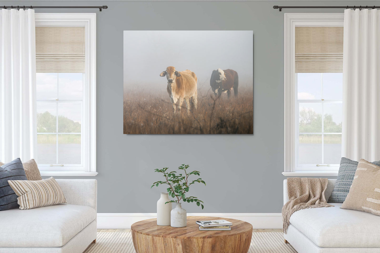 Cows in the Fog | Western Farmhouse Wall Art
