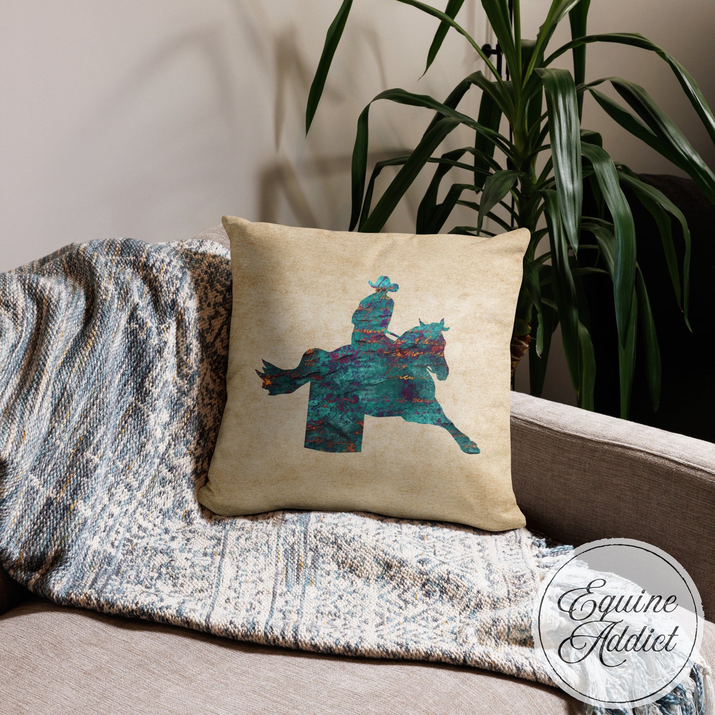 Turquoise Barrel Racer Throw Pillow