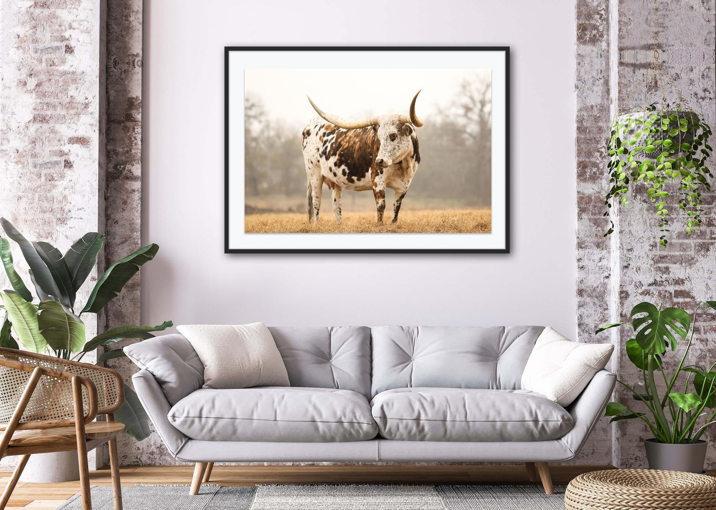 Brindle Longhorn Cow Framed Print with 2" Mat