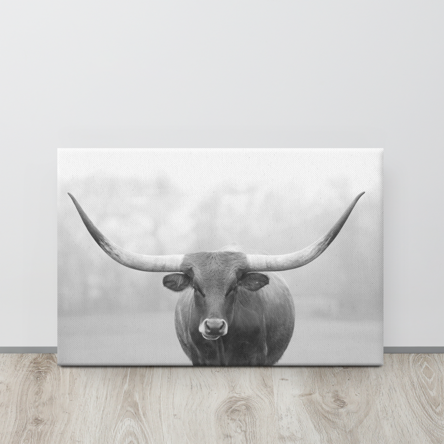 Longhorn Cow Canvas Wall Art, Black and White Cattle Farmhouse Decor
