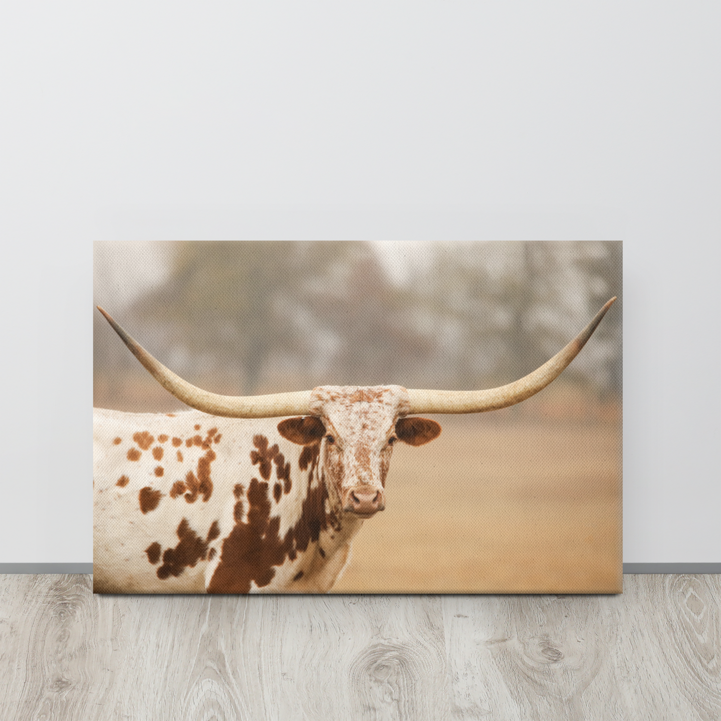 Red and White Longhorn Cow Canvas Wall Art