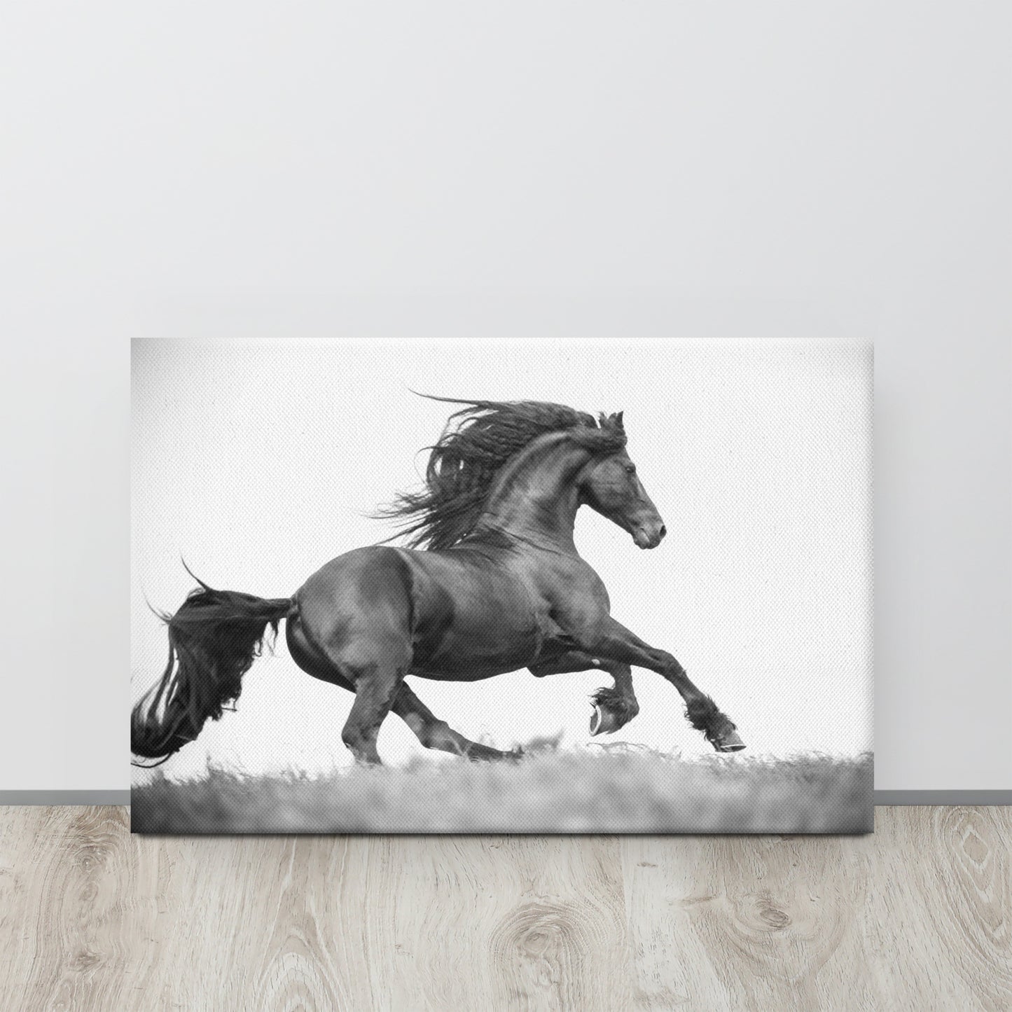 Dark Horse Running | Black and White Equestrian Wall Art