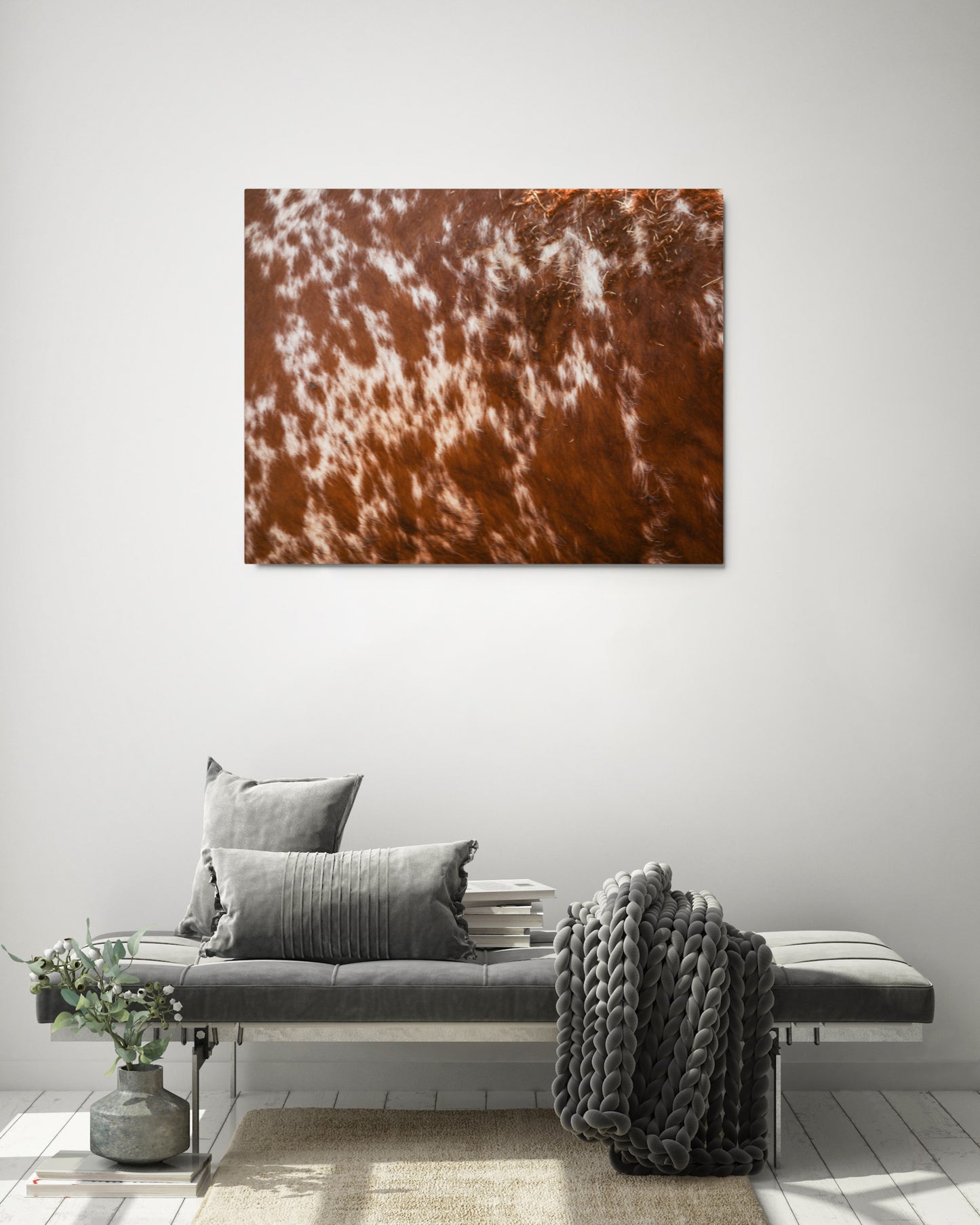 Red and White Cowhide Rustic Western Canvas Wall Art Farmhouse Decor