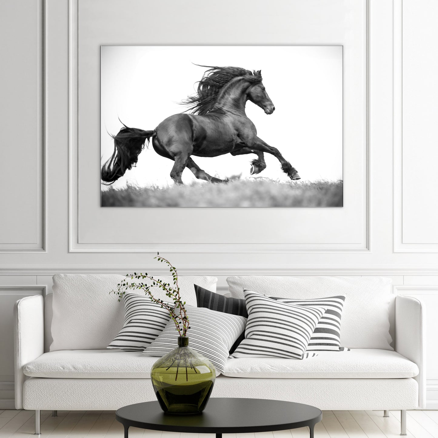 Dark Horse Running | Black and White Equestrian Wall Art
