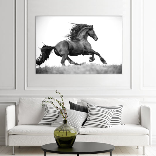 Dark Horse Running | Black and White Equestrian Wall Art