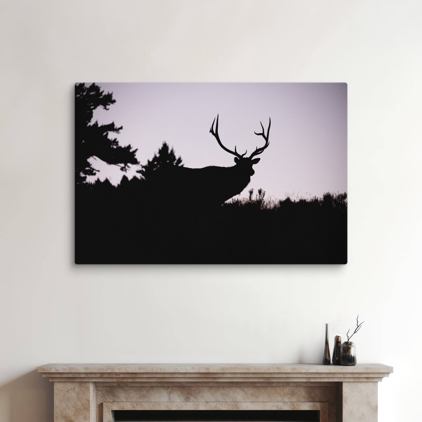 Bull Elk Silhouette | Hunting Lodge AirBnB Decor | Canvas Wall Art
