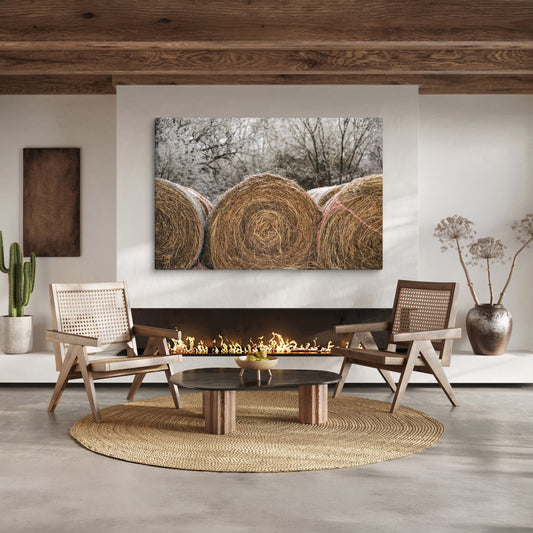 hay bales in the snow, western, rustic, farmhouse decor