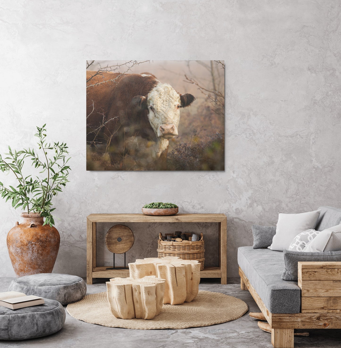 Hereford Bull Wall Art | Modern Farmhouse Cattle Decor, Western Interior Design