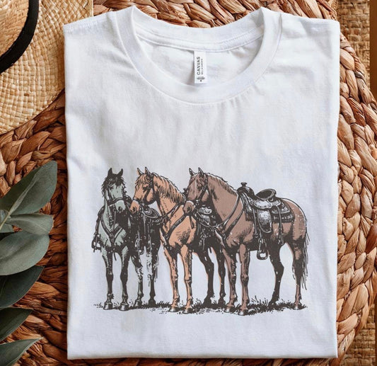 Saddled Horse Trio Western Graphic Shirt
