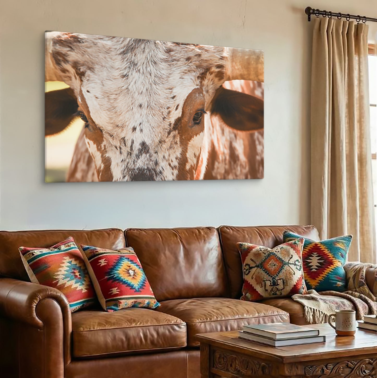 Longhorn Close-Up | Canvas Wall Art, Western Home Decor