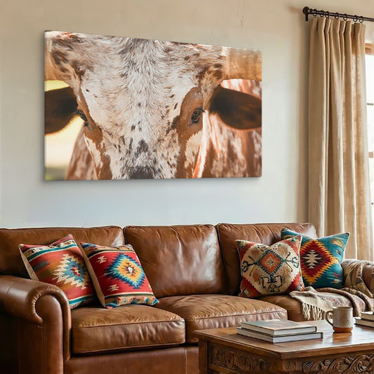 Longhorn Close-Up | Canvas Wall Art, Western Home Decor